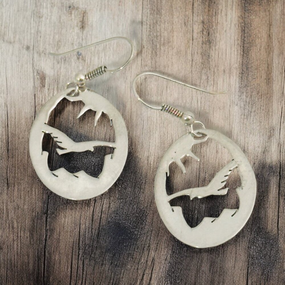 Sterling Silver Bird-In-Flight Cutout Earrings - Signed